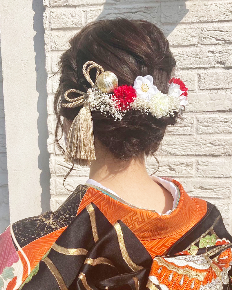 シニヨン×ハーフアップ 着物ヘアセット 成人式ヘアアレンジ 卒業式ヘアアレンジ 袴 振袖