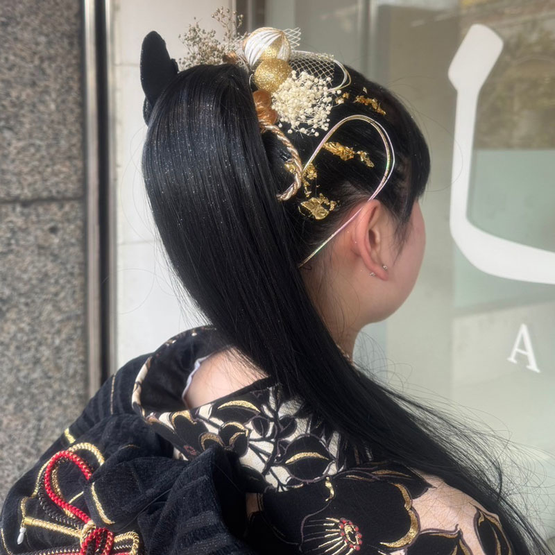 黒髪 ポニーテール 振袖