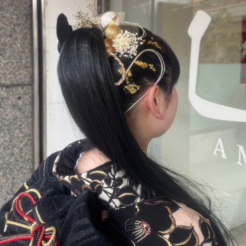 黒髪ストレートポニー 振袖 