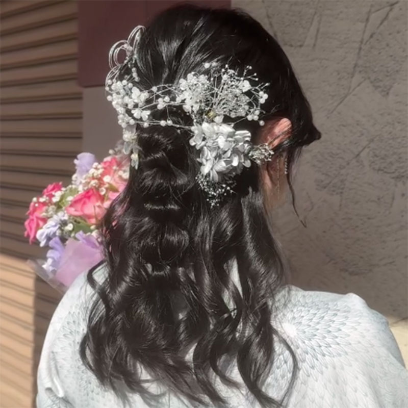 ハーフアップ×パールアクセ